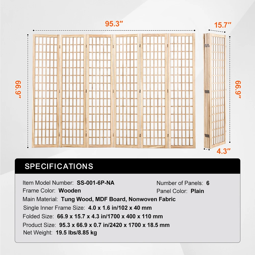VEVOR Japoniška kambario pertvara 6 panelių