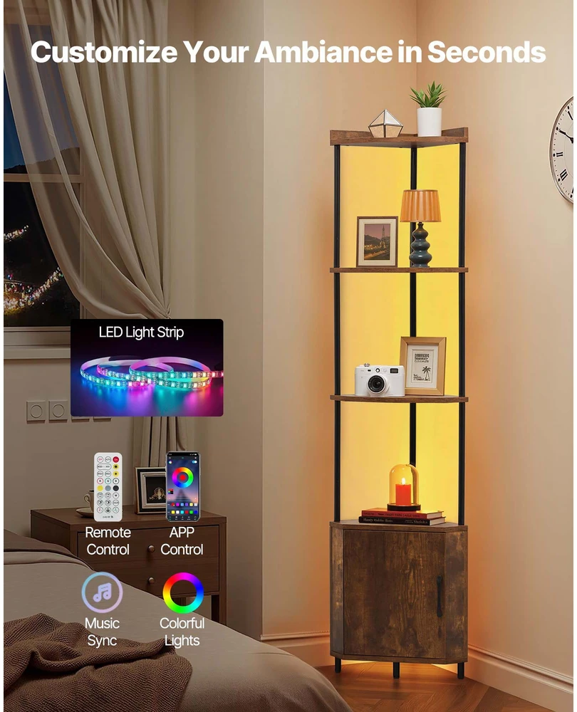 VEVOR 5 pakopų kampinė lentyna su LED šviesa