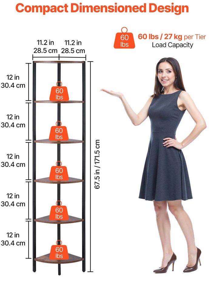 VEVOR 6 pakopų kampinė lentyna su LED apšvietimu