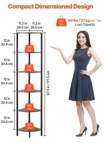VEVOR 6 pakopų kampinė lentyna su LED apšvietimu