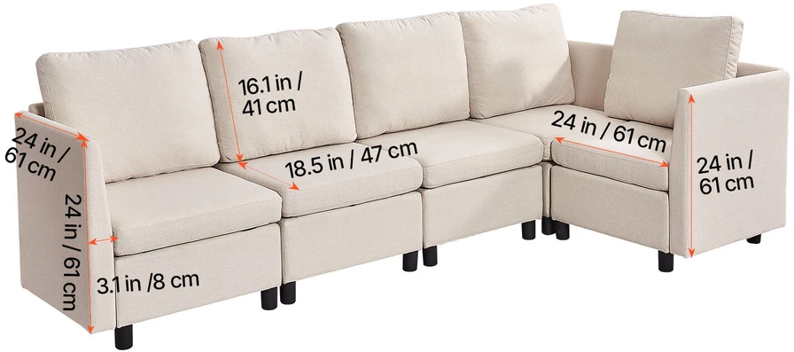 VEVOR Modulinė 5 vietų sofa su paslėpta saugykla