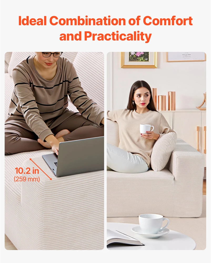 VEVOR Modulinis kampinis sofa su gultu ir pagalve smėlio spalvos
