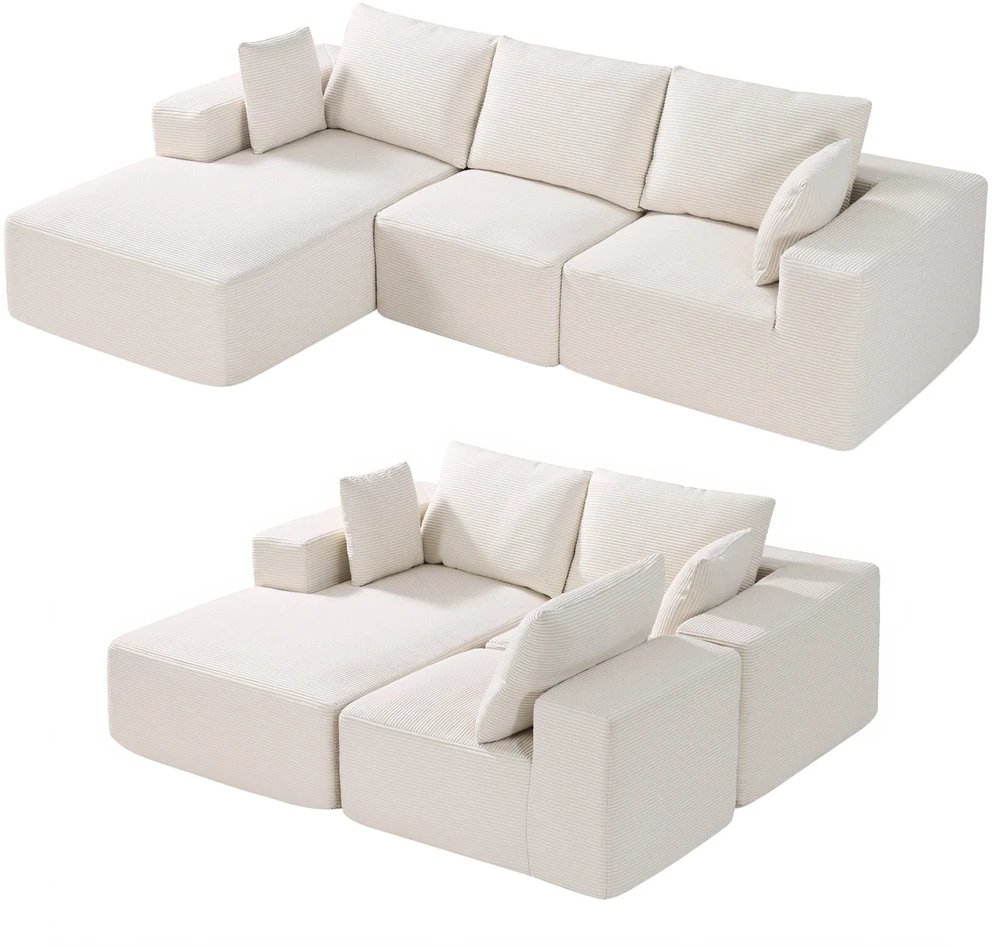 VEVOR Modulinis kampinis sofa su gultu ir pagalve smėlio spalvos