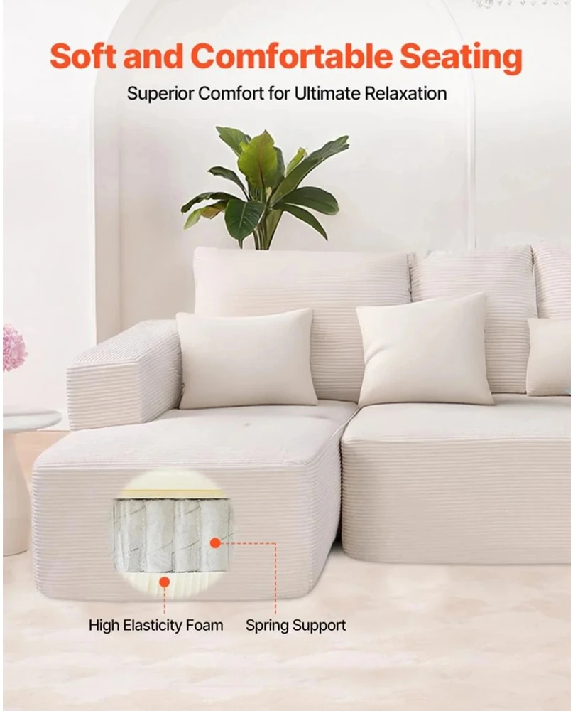 VEVOR Modulinis kampinis sofa su gultu ir pagalve smėlio spalvos