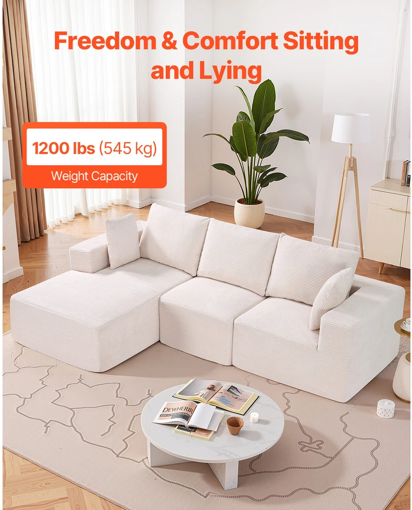 VEVOR Modulinis kampinis sofa su gultu ir pagalve smėlio spalvos
