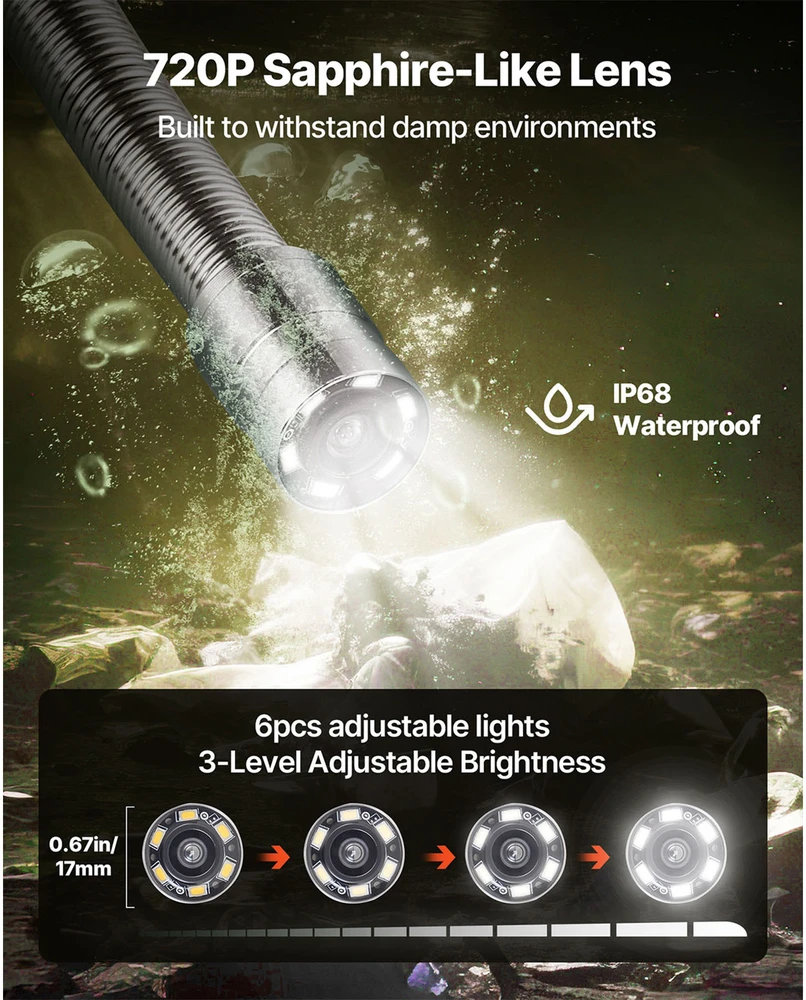 VEVOR 20 m ilgio kanalizacijos kamera su LED