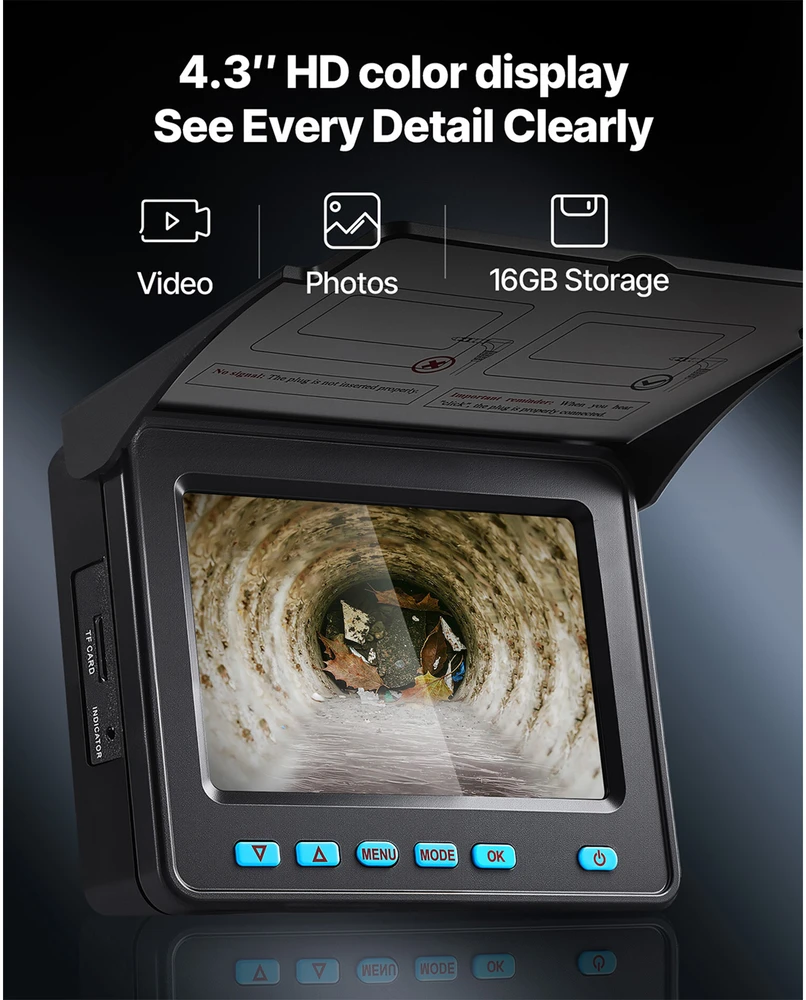 VEVOR Nuotekų kamera 50 m su 1080P ekranu