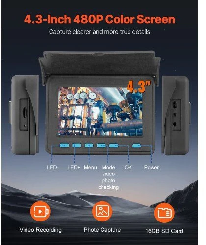 VEVOR Kanalizacijos kamera su 50 m kabeliu ir 6 LED