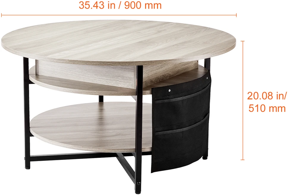 VEVOR Pakeliamas kavos staliukas apvalus 90 cm baltas