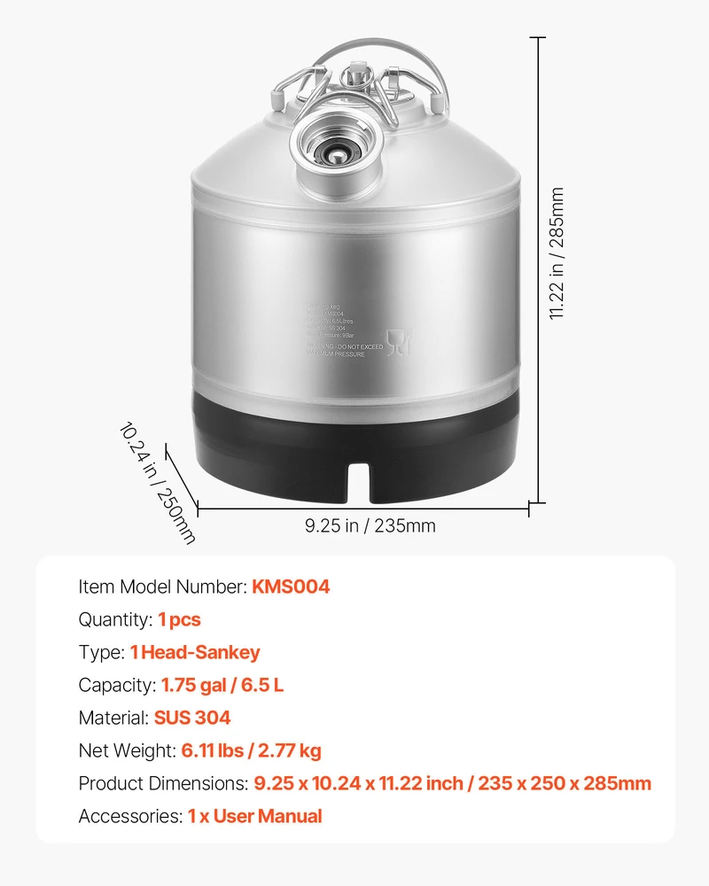 VEVOR Kegų valymo rinkinys, 6.5L su D jungtimi