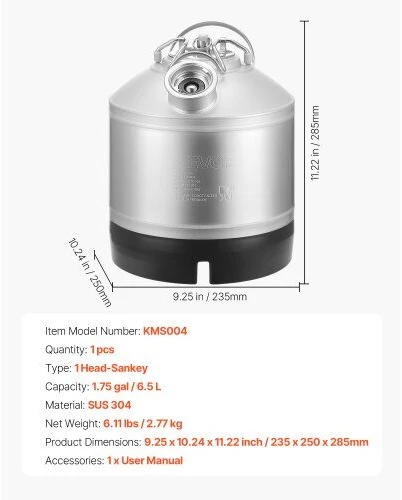 VEVOR Kegų valymo rinkinys, 6.5L su D jungtimi