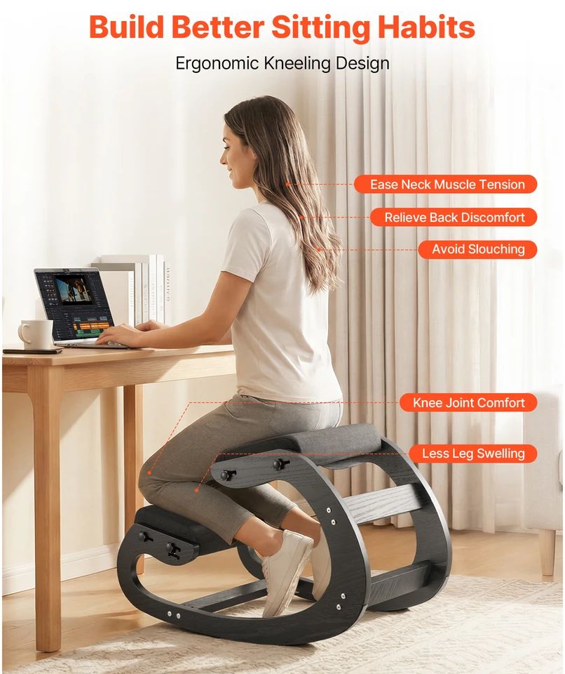 VEVOR Ergonominė medinė kėdė su paminkštinimu