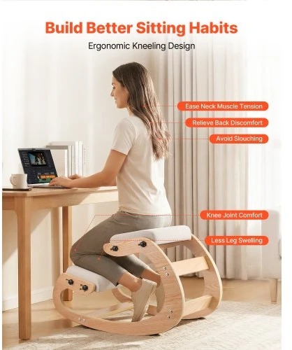 VEVOR Ergonominė medinė kėdė su reguliuojamu porolonu