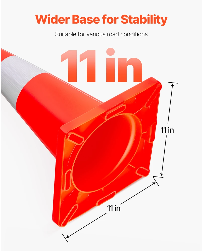 VEVOR Eismo saugumo kūgiai 45,7 cm, PVC pagrindas, oranžiniai atšvaitiniai, 12 vnt. pavojaus kūgiai parkavimui
