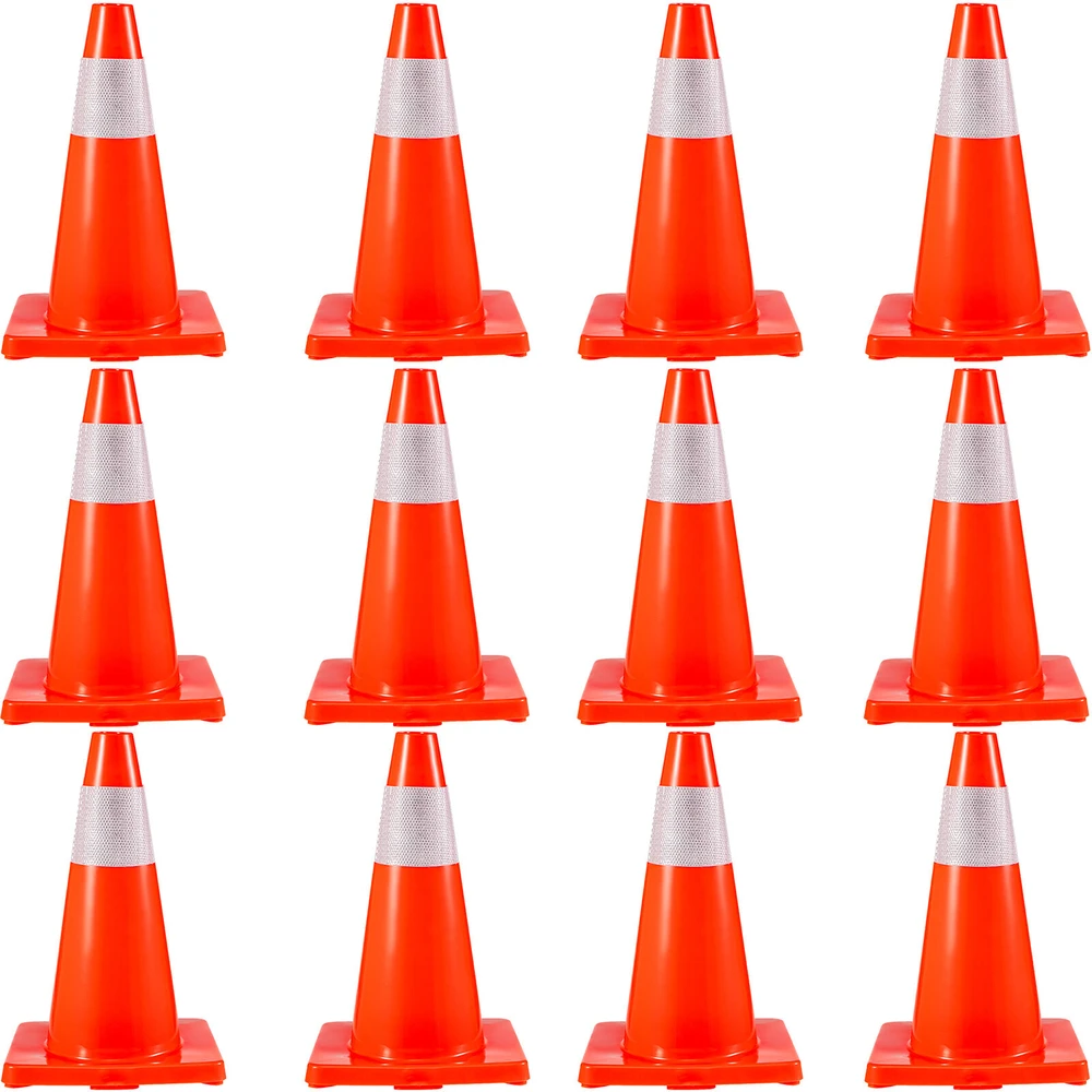 VEVOR Eismo saugumo kūgiai 45,7 cm, PVC pagrindas, oranžiniai atšvaitiniai, 12 vnt. pavojaus kūgiai parkavimui