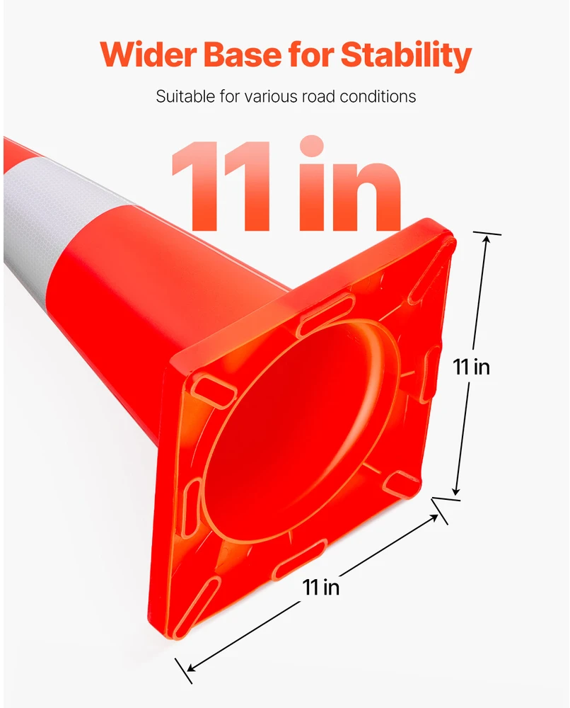 VEVOR Eismo saugumo kūgiai 45,7 cm, PVC pagrindas, oranžiniai atšvaitiniai, 12 vnt. pavojaus kūgiai parkavimui