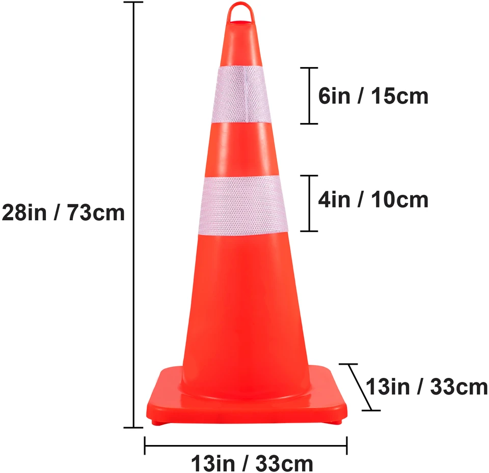 VEVOR Saugos kūgiai 6 vnt. 73 cm PVC oranžiniai statybiniai eismo kūgiai su 2 atšvaitais, svertiniu pagrindu, automobilių stovėjimo aikštelėms, keliams