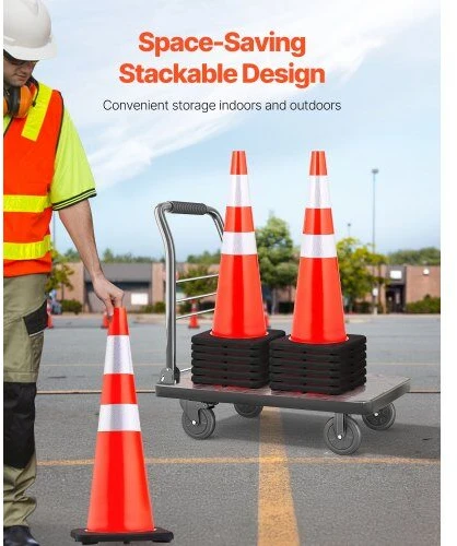 VEVOR Eismo kūgiai 6 vnt., 92 cm, PVC oranžiniai saugos kūgiai su juodu pagrindu, kelio kūgiai, statybų aikštelės kūgiai, automobilių stovėjimo aikštelės kūgiai