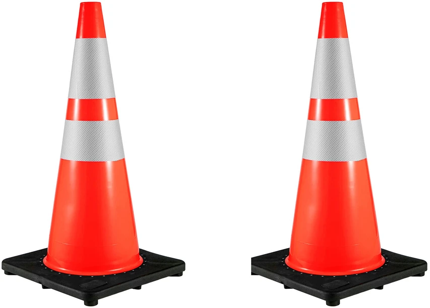 VEVOR Eismo kūgiai 6 vnt., 92 cm, PVC oranžiniai saugos kūgiai su juodu pagrindu, kelio kūgiai, statybų aikštelės kūgiai, automobilių stovėjimo aikštelės kūgiai