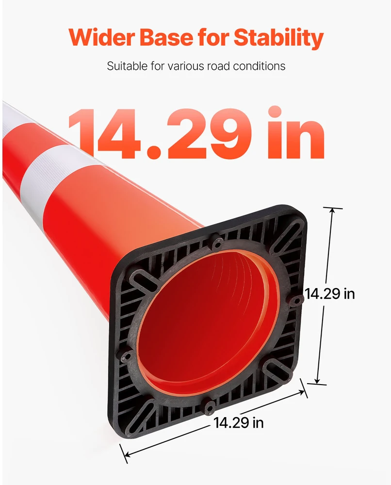 VEVOR Eismo kūgiai 6 vnt., 92 cm, PVC oranžiniai saugos kūgiai su juodu pagrindu, kelio kūgiai, statybų aikštelės kūgiai, automobilių stovėjimo aikštelės kūgiai