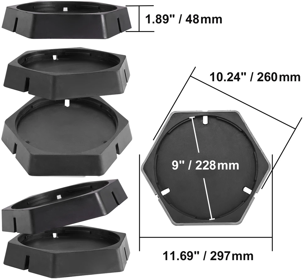 VEVOR RV lyginimo trinkelės su 23 cm guminėmis kojelėmis, 6 vnt.
