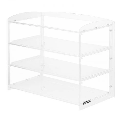 VEVOR Kepyklos vitrina, 3 lygių komercinė stalviršio konditerijos vitrina, skaidri akrilo duoninė su atlenkiamomis durelėmis sausainiams desertams spurgoms, 482 x 232 x 380 mm, maisto eksponavimo dėžė
