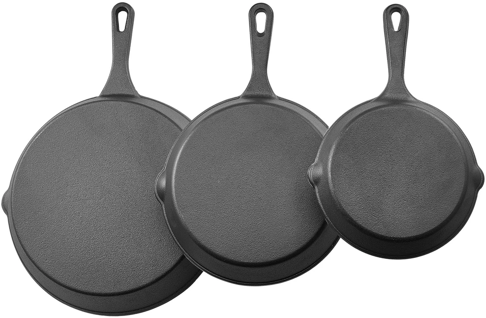VEVOR 3 dalių ketaus keptuvių rinkinys 160 220 265 mm
