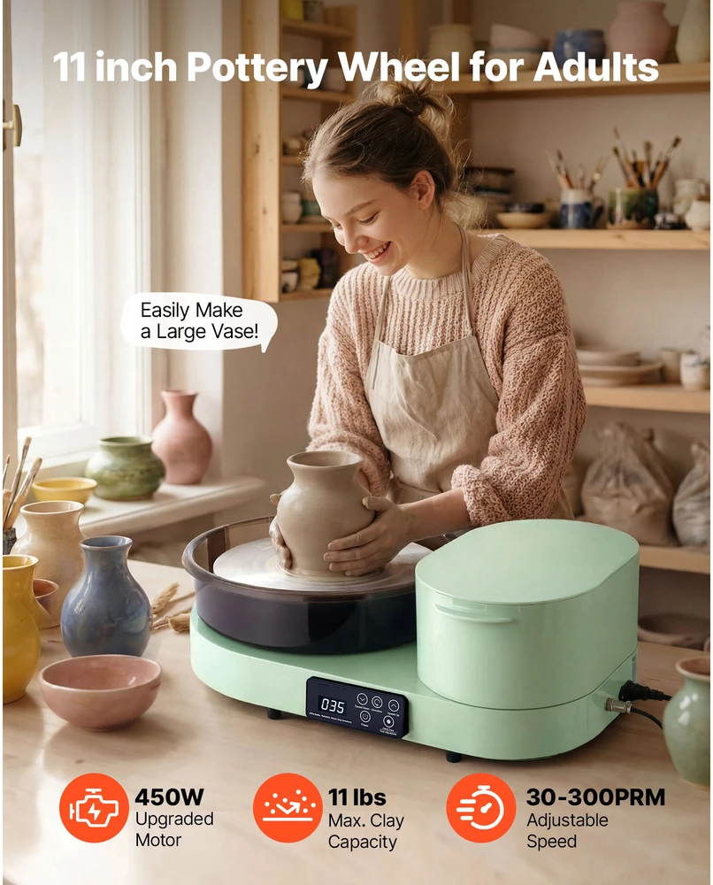 VEVOR Elektrinis puodų žiedimo ratas 28 cm su pėdalu