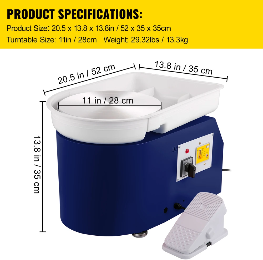 VEVOR Keramikos žiedimo staklės, 28 cm 350W mėlynos