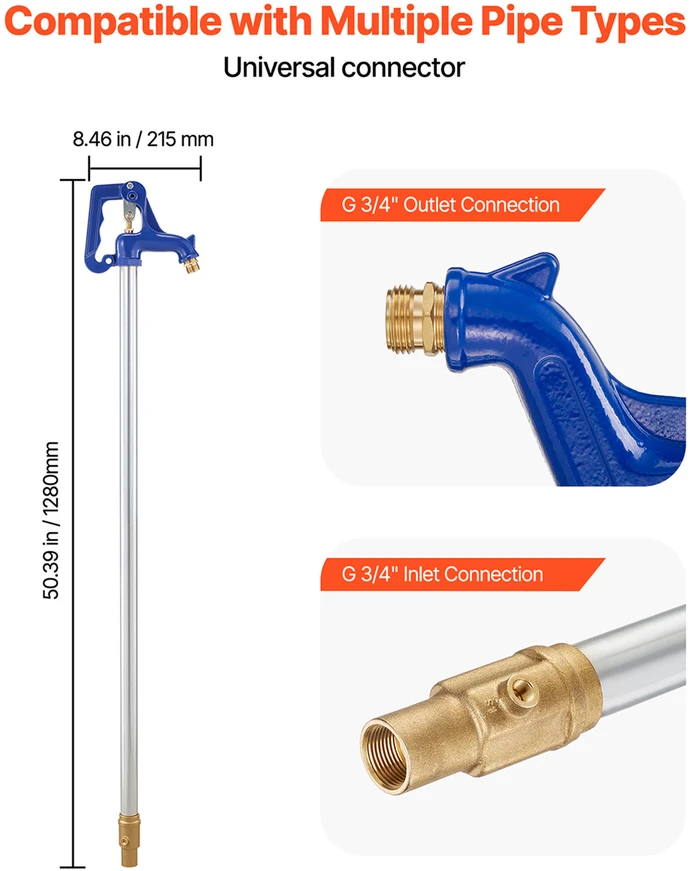 VEVOR Atsparus šalčiui lauko hidrantai, 1280 mm kiemo čiaupas
