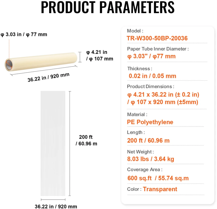 VEVOR Automobilio kilimėlio apsauga, lipni plėvelė 91 cm x 60 m