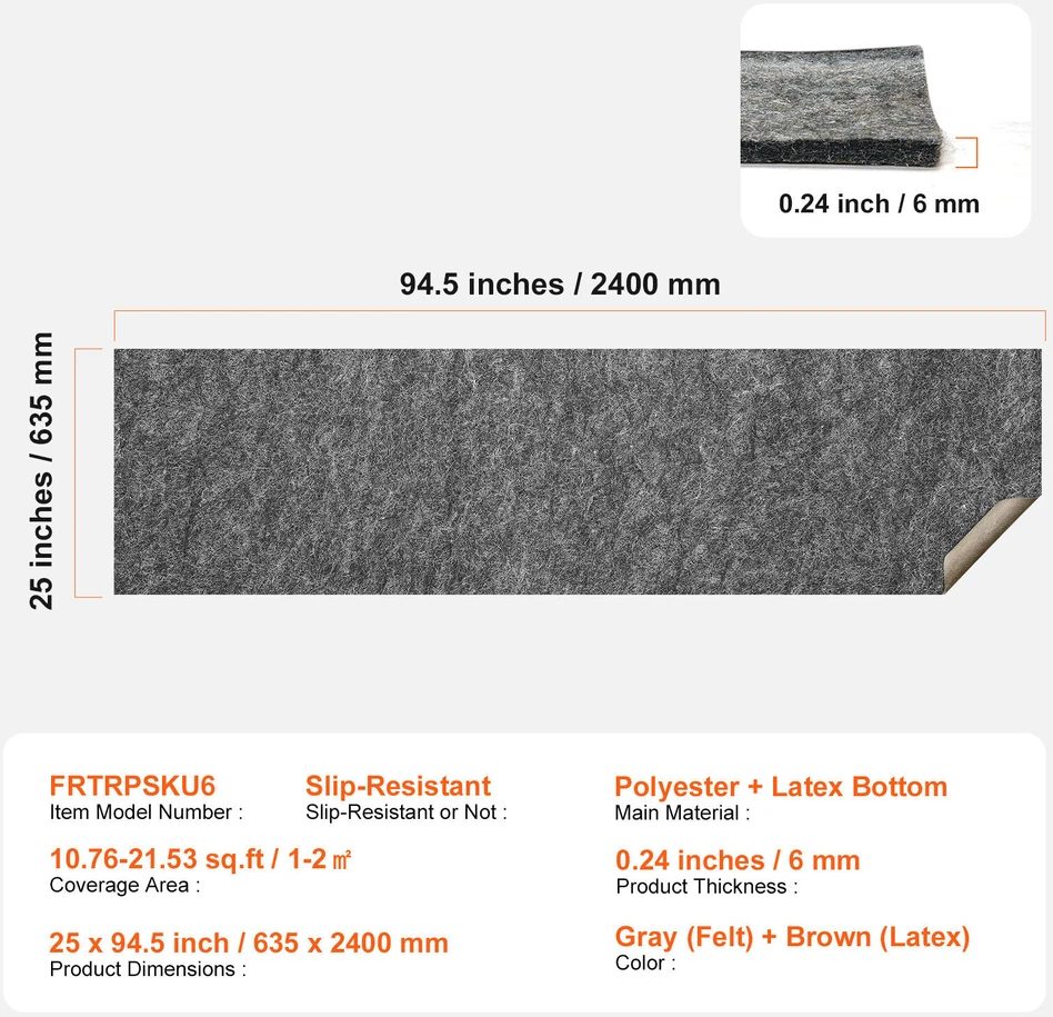 VEVOR Neslystantis kilimėlio laikiklis 635 x 2400 mm