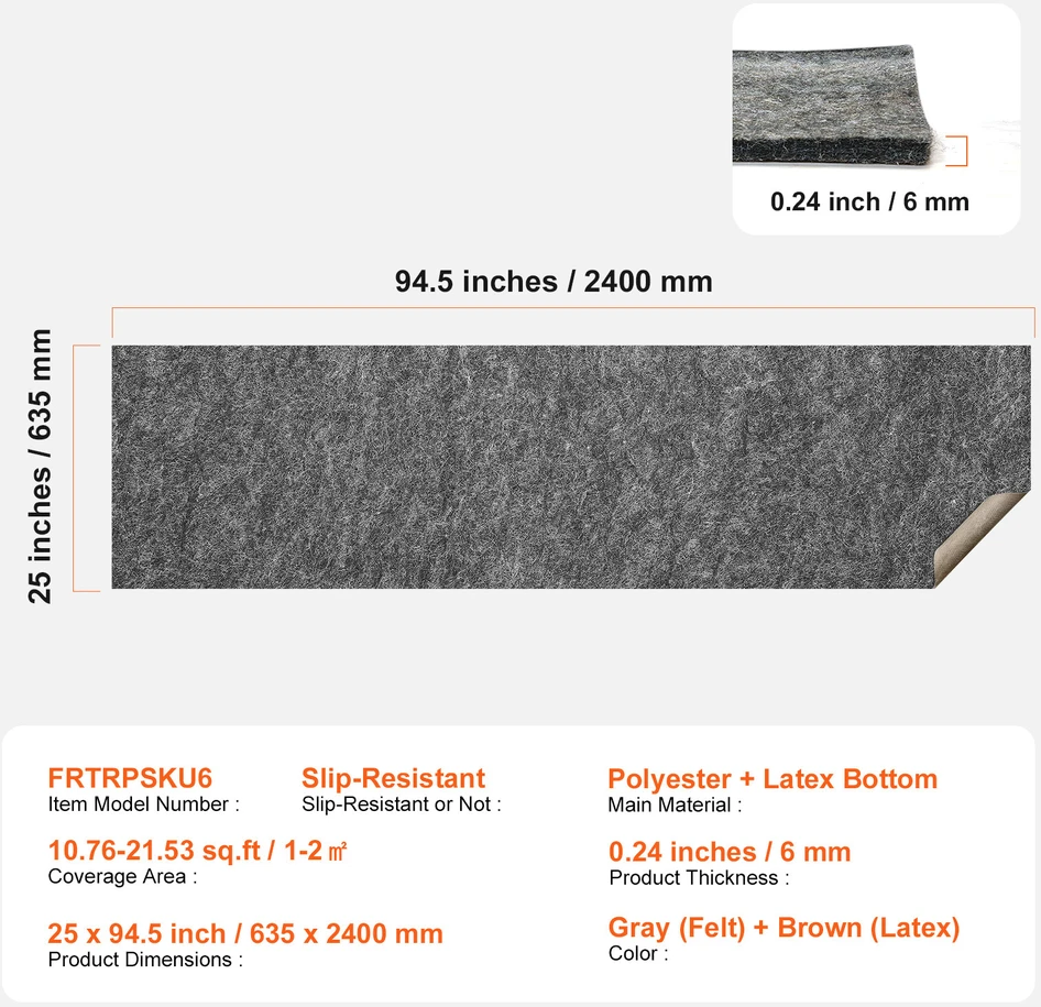 VEVOR Neslystantis kilimėlio laikiklis 635 x 2400 mm