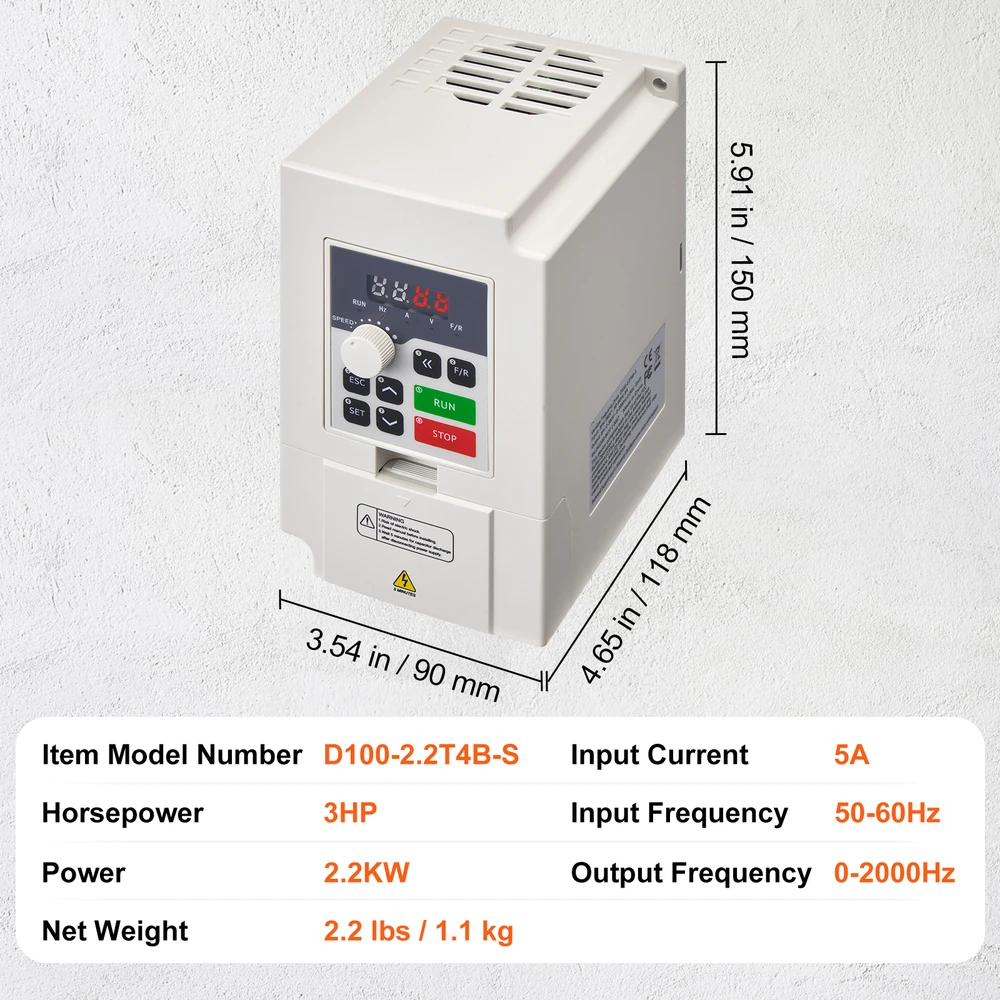 VEVOR Kintamo dažnio pavaros keitiklis 3PH, 2.2KW
