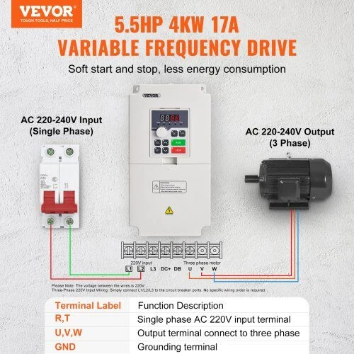 VEVOR Kintamo dažnio pavara, AC 220V įėjimas, 4kW