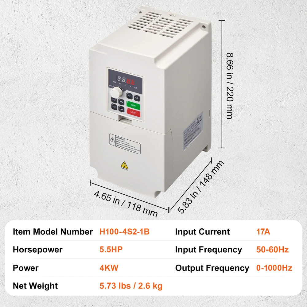 VEVOR Kintamo dažnio pavara, AC 220V įėjimas, 4kW
