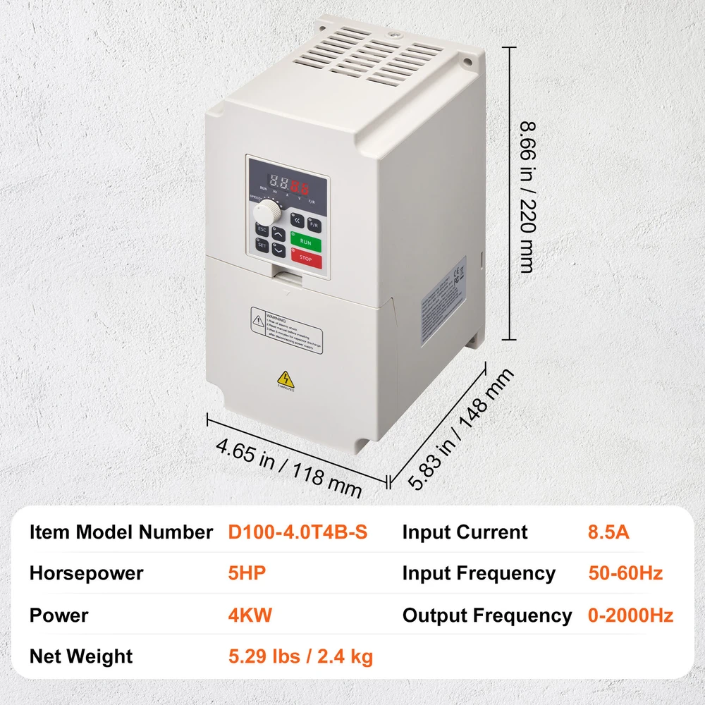 VEVOR Kintamo dažnio keitiklis 5AG 4KW 8.5A, įvestis 380V