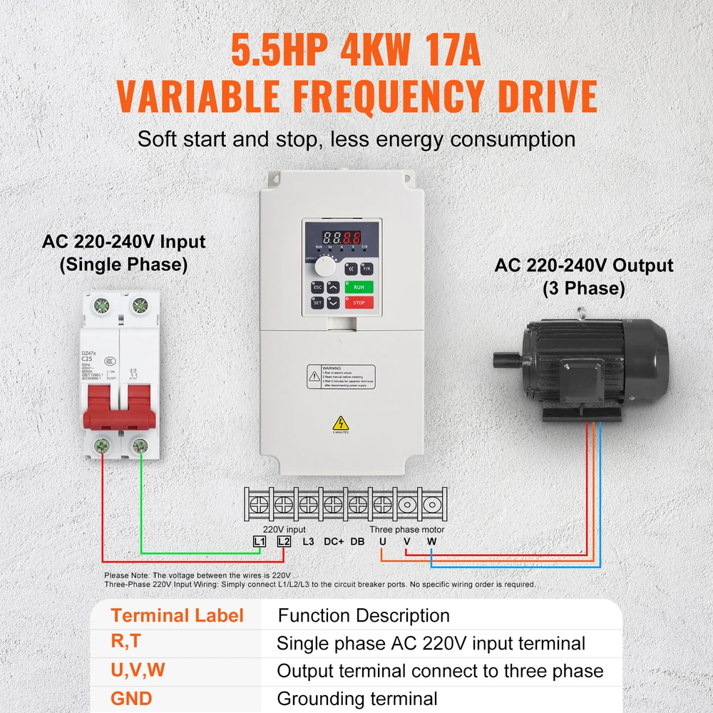 VEVOR Kintamo dažnio pavara, AC 220V įėjimas, 4kW