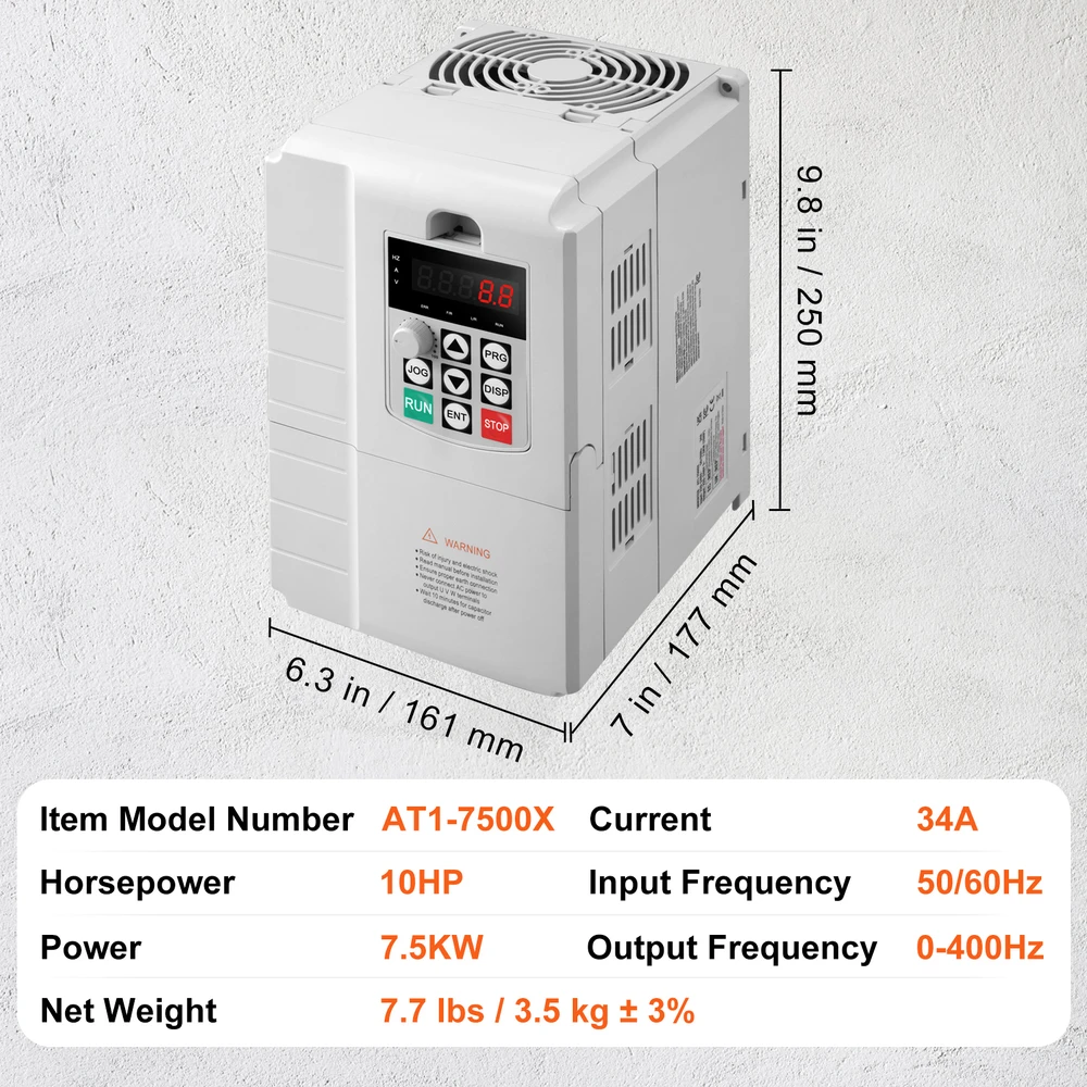 VEVOR 7,5 kW 10 AG kintamo dažnio keitiklis