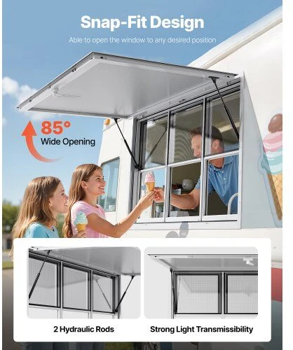 VEVOR 152x92 cm kiosko langas su stogeliu maisto furgonui