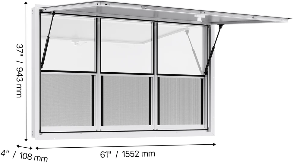 VEVOR 152x92 cm kiosko langas su stogeliu maisto furgonui