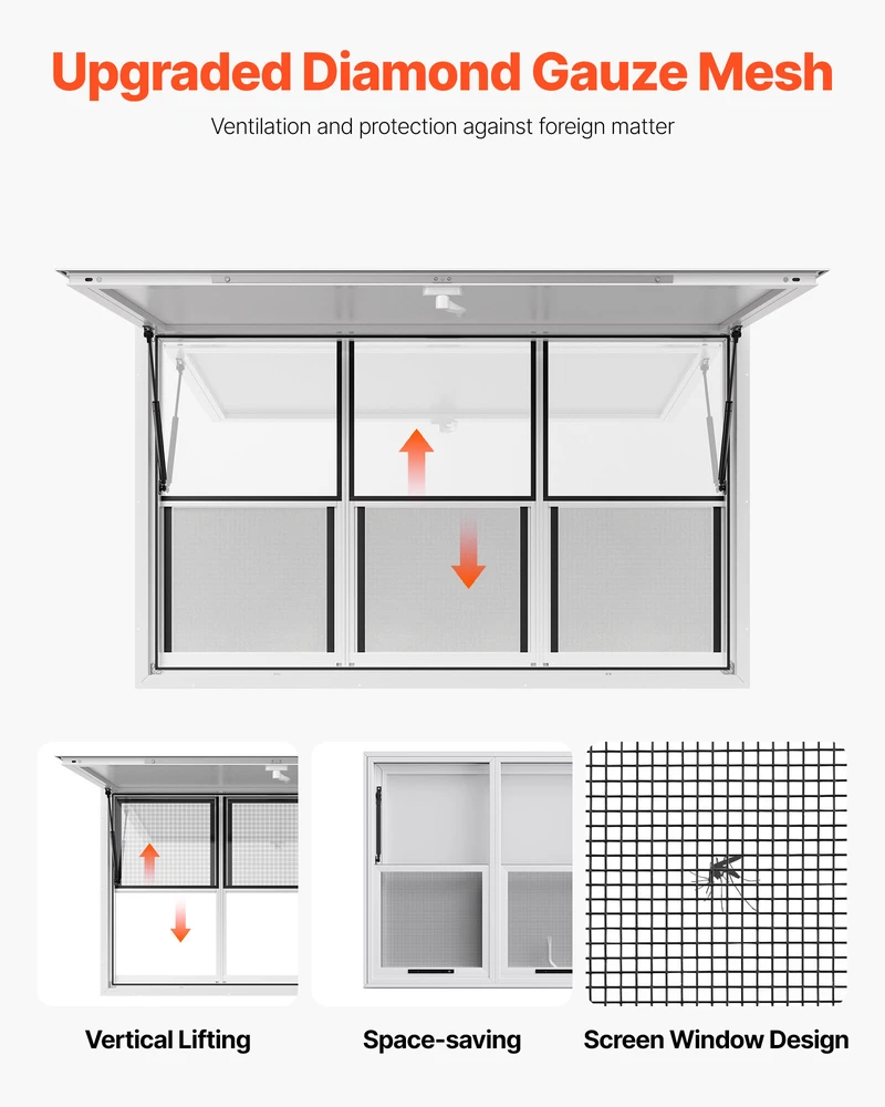 VEVOR 152x92 cm kiosko langas su stogeliu maisto furgonui