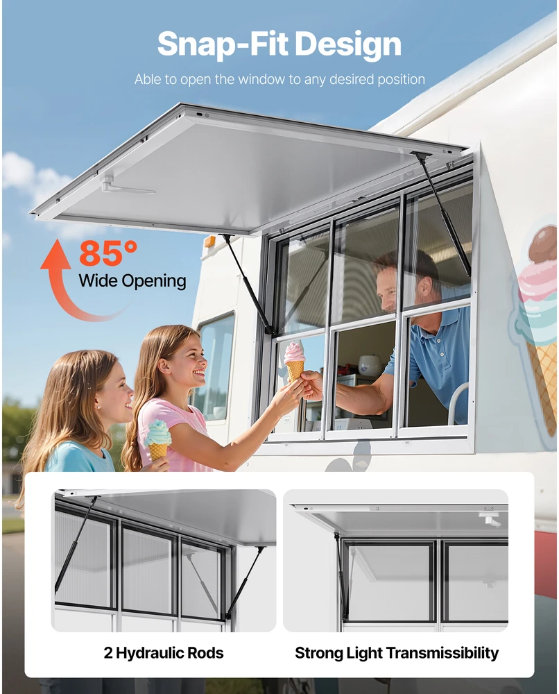VEVOR 152x92 cm kiosko langas su stogeliu maisto furgonui