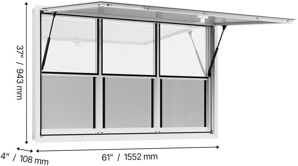 VEVOR 152x92 cm kiosko langas su stogeliu maisto furgonui