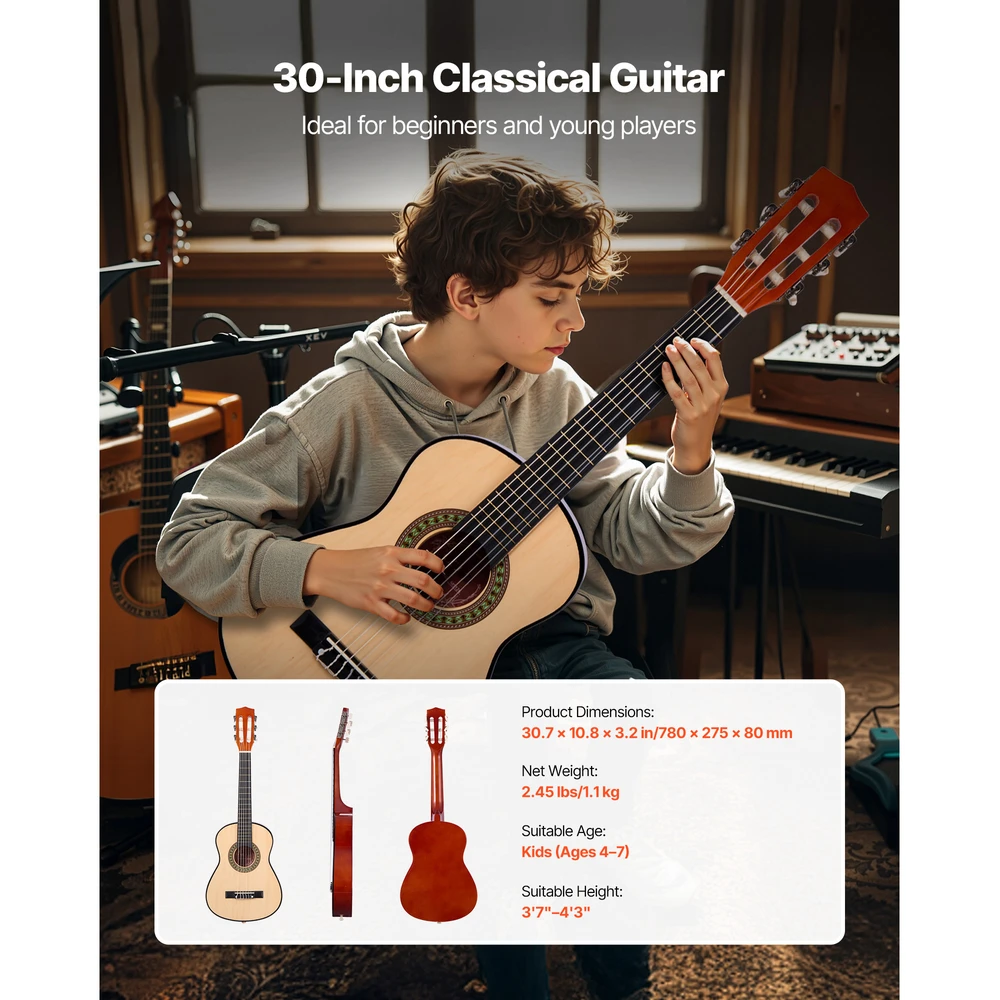 VEVOR Klasikinė gitara, 780 mm, iš natūralaus medžio