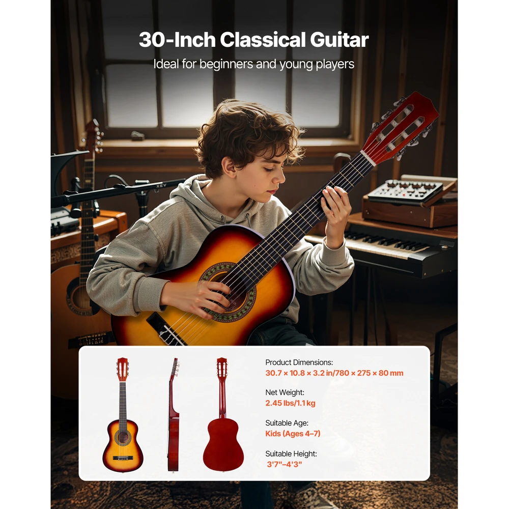 VEVOR Klasikinė gitara 780 mm, pradedančiųjų rinkinys