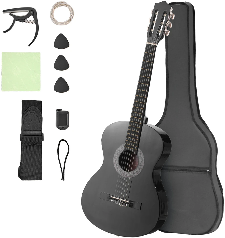 VEVOR Klasikinė gitara pradedantiesiems, juoda