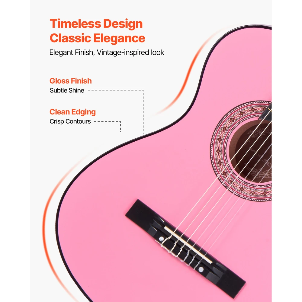 VEVOR Klasikinė gitara pradedantiesiems, 960 mm, rožinė