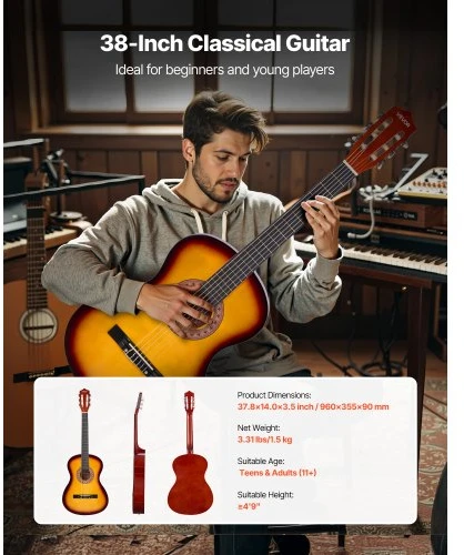 VEVOR Klasikinė gitara su priedais, saulės sprogimas