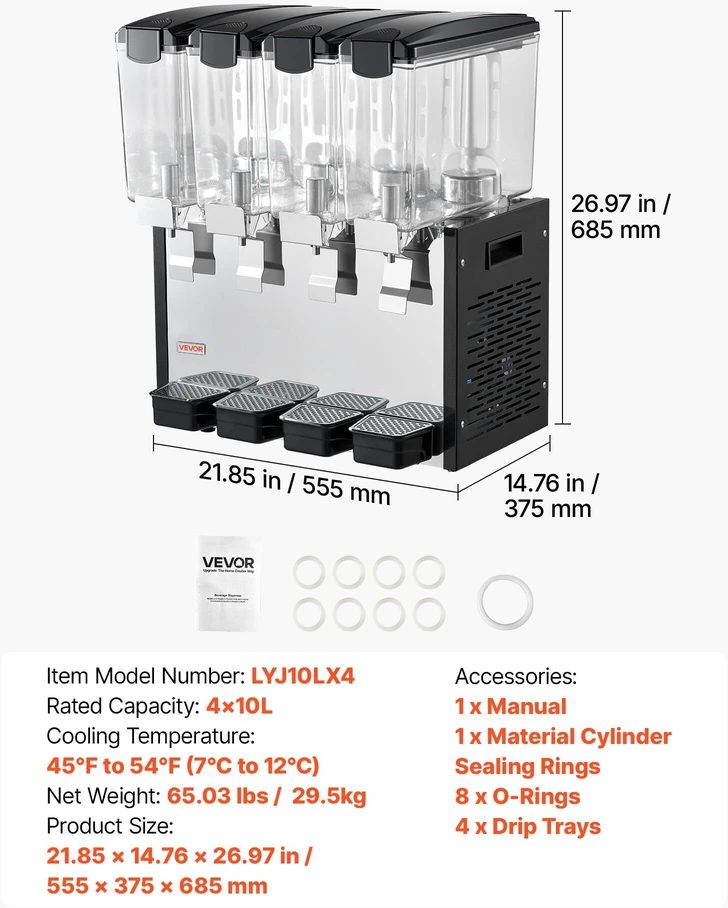 Gėrimų dozatorius VEVOR LYJ10LX4, 4 x 10 l talpos